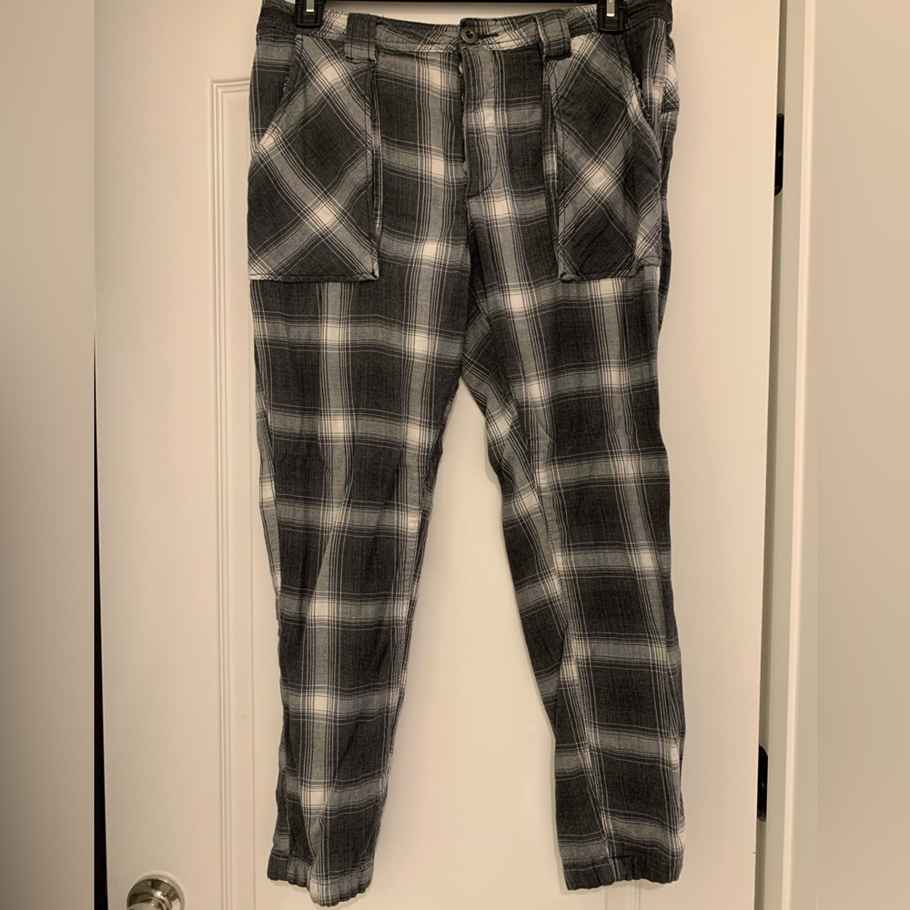 Free People Plaid Pants Gray White